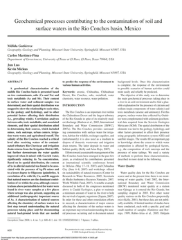 Geochemical Processes Contributing to the Contamination of Soil and Surface Waters in the Rio Conchos Basin, Mexico