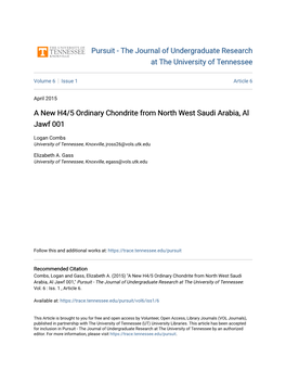 A New H4/5 Ordinary Chondrite from North West Saudi Arabia, Al Jawf 001