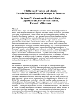 Wildlife-Based Tourism and Climate: Potential Opportunities and Challenges for Botswana