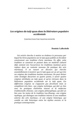 Les Origines Du Taiji Quan Dans La Littérature Populaire Occidentale