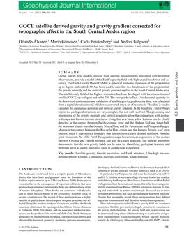 GOCE Satellite Derived Gravity and Gravity Gradient Corrected for Topographic Effect in the South Central Andes Region