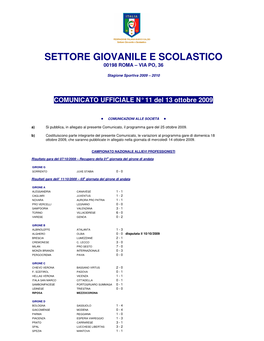 Settore Giovanile E Scolastico 00198 Roma – Via Po, 36