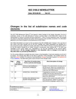 ISO 3166-2 NEWSLETTER Changes in the List of Subdivision Names And
