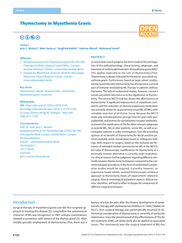 Thymectomy in Myasthenia Gravis