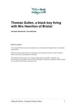 Thomas Gullen, a Black Boy Living with Mrs Hamilton of Bristol