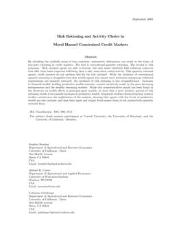 Risk Rationing and Activity Choice in Moral Hazard Constrained Credit