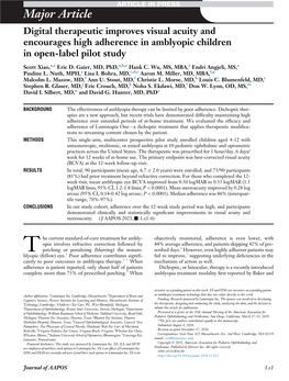 Digital Therapeutic Improves Visual Acuity and Encourages High Adherence in Amblyopic Children in Open-Label Pilot Study