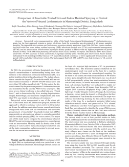 Comparison of Insecticide-Treated Nets and Indoor Residual Spraying to Control the Vector of Visceral Leishmaniasis in Mymensingh District, Bangladesh