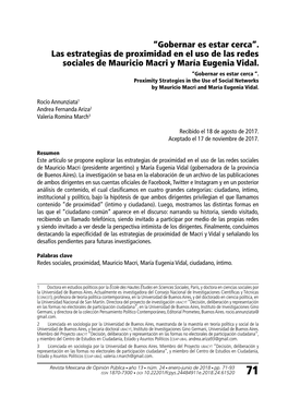 “Gobernar Es Estar Cerca”. Las Estrategias De Proximidad En El Uso De Las Redes Sociales De Mauricio Macri Y María Eugenia Vidal