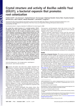 Crystal Structure and Activity of Bacillus Subtilis Yoaj (EXLX1), a Bacterial Expansin That Promotes Root Colonization