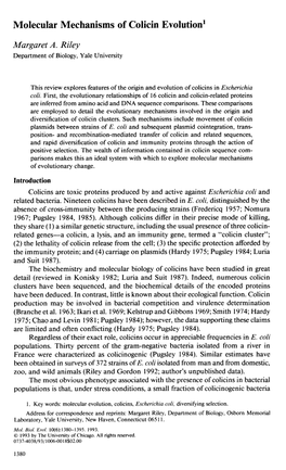 Molecular Mechanisms of Colicin Evolution’