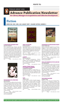 Advance Publication Newsletter Fiction