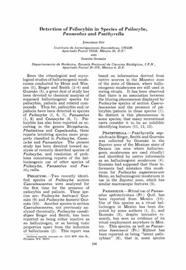 Detection of Psilocybin in Species of Psilocybe, Panaeolu.S and Psathyrella