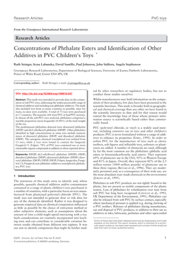 Concentrations of Phthalate Esters and Identification of Other Additives in PVC Children's Toys *