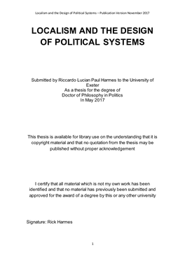Localism and the Design of Political Systems – Publication Version November 2017