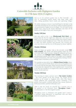 Cotswolds Exclusive with Highgrove Garden 12-17Th June 2016 (5 Nights)