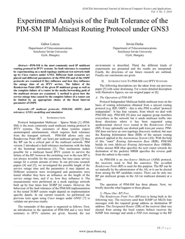 Experimental Analysis of the Fault Tolerance of the PIM-SM IP Multicast Routing Protocol Under GNS3