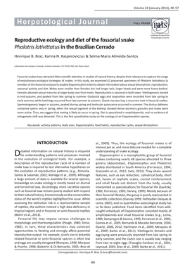 Reproductive Ecology and Diet of the Fossorial Snake <I>Phalotris Lativittatus</I> in the Brazilian Cerrado