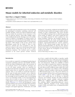 REVIEW Mouse Models for Inherited Endocrine and Metabolic Disorders