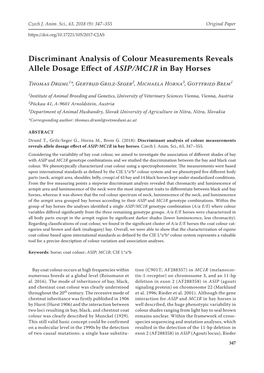 Discriminant Analysis of Colour Measurements Reveals Allele Dosage Effect of ASIP/MC1R in Bay Horses