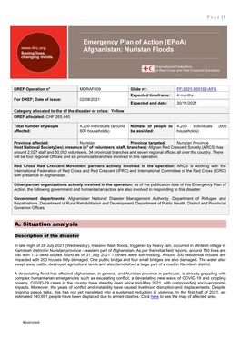 Emergency Plan of Action (Epoa) Afghanistan: Nuristan Floods