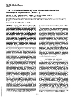 X/Y Translocations Resulting from Recombination Between Homologous Sequences on Xp and Yq PAULINE H