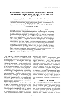 Japanese Citrus Fruit (Sudachi) Juice Is Associated with Increased Bioavailability of Calcium from Whole Small Fish and Suppressed Bone Resorption in Rats