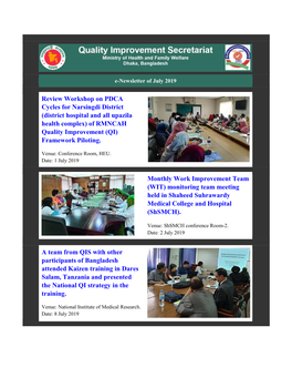 Review Workshop on PDCA Cycles for Narsingdi District (District Hospital and All Upazila Health Complex) of RMNCAH Quality Improvement (QI) Framework Piloting