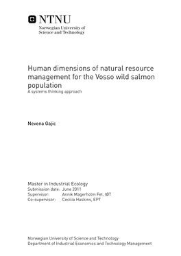 Human Dimensions of Natural Resource Management for the Vosso Wild Salmon Population a Systems Thinking Approach