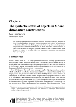 The Syntactic Status of Objects in Mooré Ditransitive Constructions Sara Pacchiarotti University of Oregon