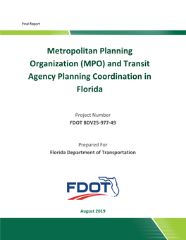 Metropolitan Planning Organization (MPO) and Transit Agency Planning Coordination in Florida