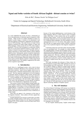 Nguni and Sotho Varieties of South African English - Distant Cousins Or Twins?