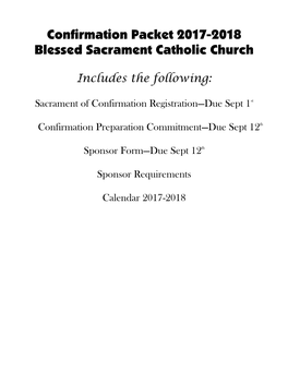 Confirmation Packet 2017-2018 Blessed Sacrament Catholic Church