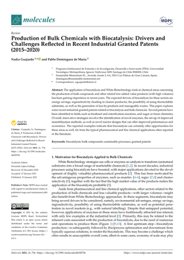 Production of Bulk Chemicals with Biocatalysis: Drivers and Challenges Reflected in Recent Industrial Granted Patents