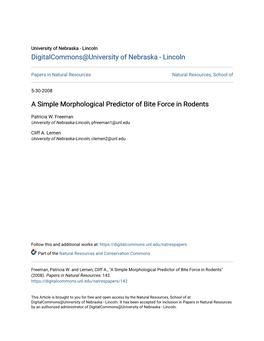 A Simple Morphological Predictor of Bite Force in Rodents