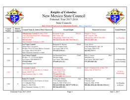 Fraternal Year 2017-2018 State Councils