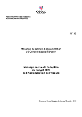 Message N° 32 (2016-2021) Du Comité D’Agglomération Du 12 Septembre 2019,  Le Préavis De La Commission Financière