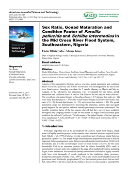 Pellucida and Schilbe Intermedius in the Mid Cross River Flood System, Southeastern, Nigeria