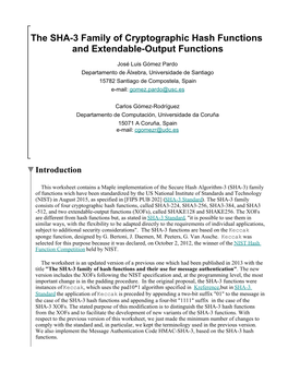 SHA-3 Family of Cryptographic Hash Functions and Extendable-Output Functions