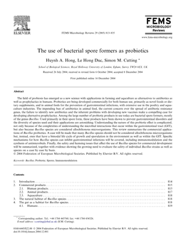 The Use of Bacterial Spore Formers As Probiotics