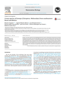 A New Species of Eumops (Chiroptera: Molossidae) from Southeastern