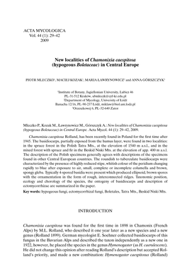 New Localities of Chamonixia Caespitosa (Hypogeous Boletaceae) in Central Europe