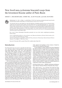 New Fossil Non−Cyclostome Braconid Wasps from the Lowermost Eocene Amber of Paris Basin