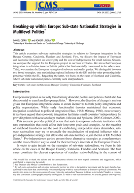 Sub-State Nationalist Strategies in Multilevel Polities*