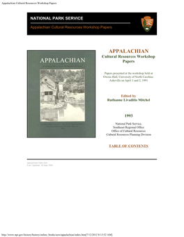 Appalachian Cultural Resources Workshop Papers