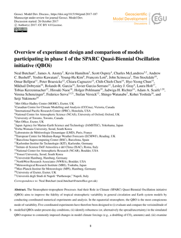 Overview of Experiment Design and Comparison of Models Participating in Phase 1 of the SPARC Quasi-Biennial Oscillation Initiative (Qboi) Neal Butchart1, James A