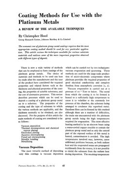 Coating Methods for Use with the Platinum Metals a REVIEW of the AVAILABLE TECHNIQUES