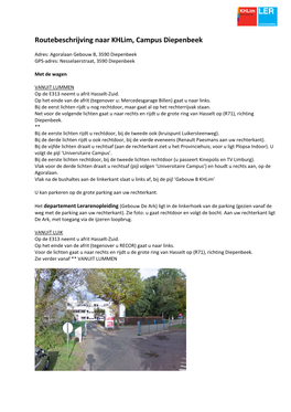 Routebeschrijving Naar Khlim, Campus Diepenbeek
