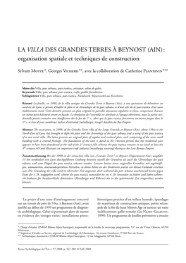 LA VILLA DES GRANDES TERRES À BEYNOST (AIN) : Organisation Spatiale Et Techniques De Construction