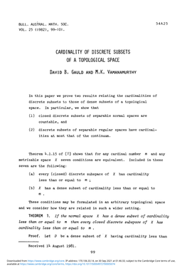 Cardinality of Discrete Subsets of a Topological Space